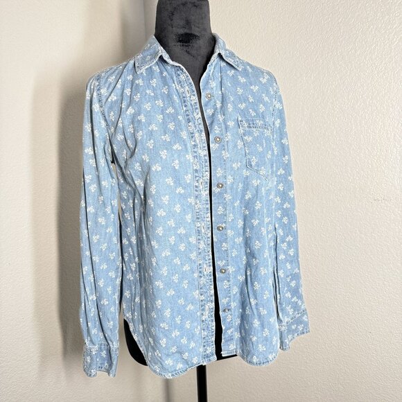 Holding Horses Light Blue Floral Button-Up Womens Cotton‎ Shirt Small - Picture 1 of 6